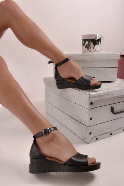 Дамски сандали  естествена кожа черни EOBUVKIBG