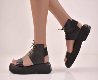 Дамски сандали на платформа естествена кожа с анатомична стелка черни EOBUVKIBG