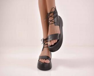 Дамски сандали на платформа естествена кожа с анатомична стелка черни EOBUVKIBG