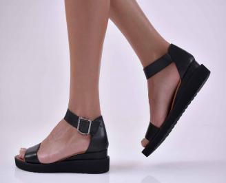 Дамски сандали на платформа от естествена кожа  с анатомична стелка черни EOBUVKIBG