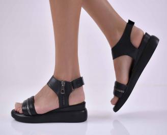 Дамски сандали на платформа естественна кожа  с ортопедична стелка черни EOBUVKIBG