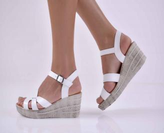 Дамски сандали на платформа естествена кожа бели EOBUVKIBG