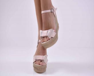 Дамски сандали на платформа естественна кожа пудра EOBUVKIBG