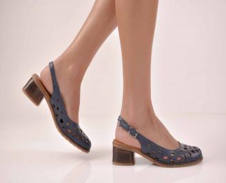 Дамски елегантни сандали естествена кожа сини EOBUVKIBG