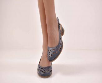 Дамски елегантни сандали естествена кожа сини EOBUVKIBG