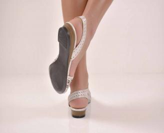 Дамски равни сандали естествена кожа сребристи EOBUVKIBG