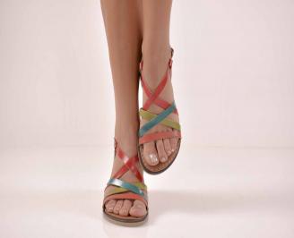 Дамски равни сандали естествена кожа шарени EOBUVKIBG