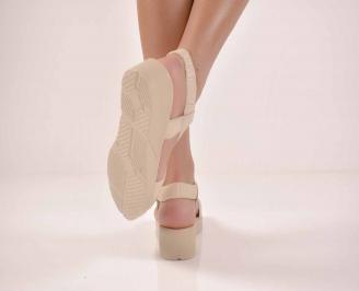 Дамски равни сандали естествена кожа с ортопедична стелка бежави EOBUVKIBG