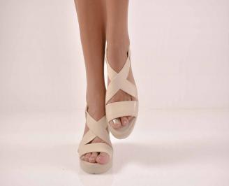 Дамски равни сандали естествена кожа бежави EOBUVKIBG