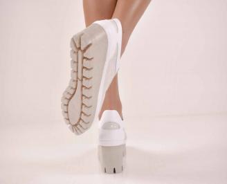 Дамски обувки на платформа естествена кожа бели EOBUVKIBG 3