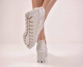 Дамски обувки на платформа естествена кожа сребристи EOBUVKIBG 3