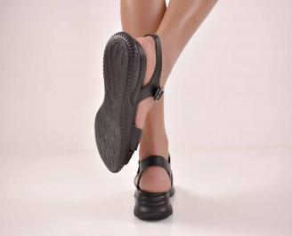 Дамски равни сандали естествена кожа с ортопедична стелка черни EOBUVKIBG 3