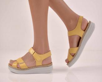 Дамски равни сандали естествена кожа жълти EOBUVKIBG