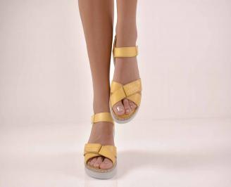 Дамски равни сандали естествена кожа жълти EOBUVKIBG
