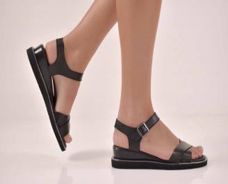 Дамски равни сандали естествена кожа с ортопедична стелка черни EOBUVKIBG