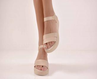 Дамски сандали естественна кожа бежови EOBUVKIBG