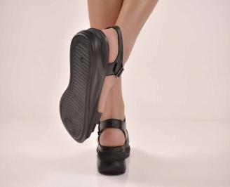 Дамски сандали на платформа естественна кожа с ортопедична стелка черни EOBUVKIBG 3