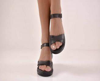 Дамски сандали на платформа естественна кожа с ортопедична стелка черни EOBUVKIBG