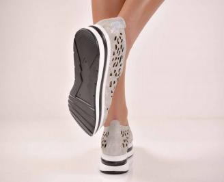 Дамски обувки на  естествена кожа сребристи  EOBUVKIBG
