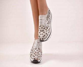 Дамски обувки на  естествена кожа сребристи  EOBUVKIBG