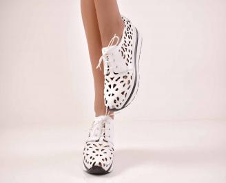 Дамски обувки на платформа естествена кожа бели  EOBUVKIBG