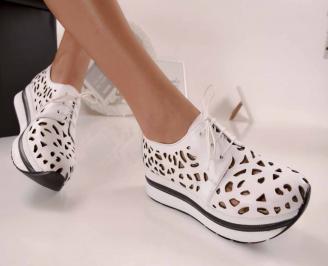 Дамски обувки на платформа естествена кожа бели  EOBUVKIBG