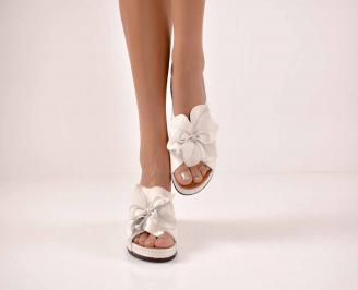 Дамски чехли естествена кожа бели EOBUVKIBG