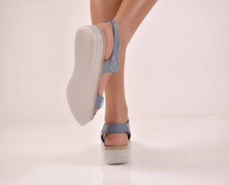 Дамски сандали естествена кожа сини EOBUVKIBG