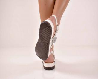 Дамски сандали естествена кожа  с ортопедична стелка бeли  EOBUVKIBG