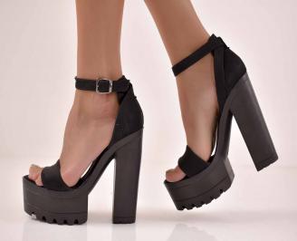 Дамски елегантни сандали естествена велур черни EOBUVKIBG