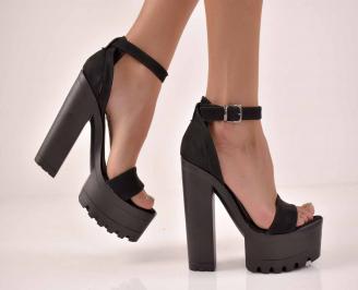 Дамски елегантни сандали естествена велур черни EOBUVKIBG