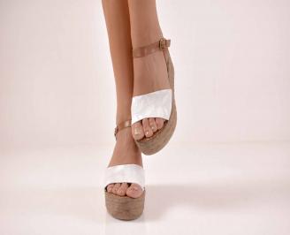 Дамски сандали на платформа естественна кожа бели EOBUVKIBG