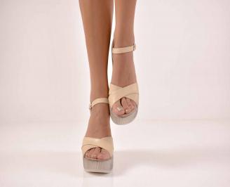 Дамски сандали на платформа естественна кожа ортопедична стелка бежови EOBUVKIBG