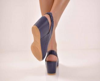 Дамски сандали на платформа естественна кожа сини EOBUVKIBG