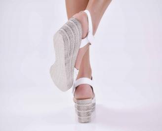 Дамски сандали на платформа естественна кожа бели EOBUVKIBG 3