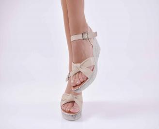 Дамски сандали на платформа естественна кожа бежови EOBUVKIBG