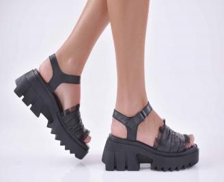 Дамски сандали на платформа естественна кожа черни EOBUVKIBG