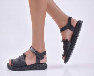 Дамски сандали с омекотяваща подметка естественна кожа черни EOBUVKIBG