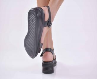 Дамски сандали на платформа естественна кожа  с ортопедична стелка черни EOBUVKIBG 3