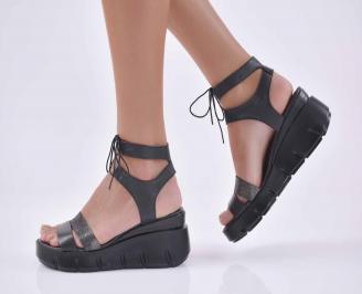 Дамски сандали на платформа естественна кожа черни EOBUVKIBG