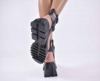 Дамски сандали на платформа естественна кожа ортопедична стелка естествен хастар черни EOBUVKIBG