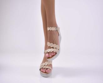 Дамски сандали на платформа естественна кожа бежови EOBUVKIBG