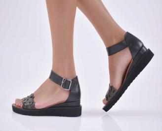 Дамски сандали на платформа естественна кожа  с ортопедична стелка черни EOBUVKIBG