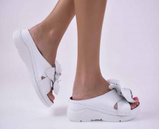 Дамски равни сандали естествена кожа бели EOBUVKIBG
