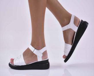 Дамски сандали на платформа естественна кожа  с ортопедична стелка бели EOBUVKIBG