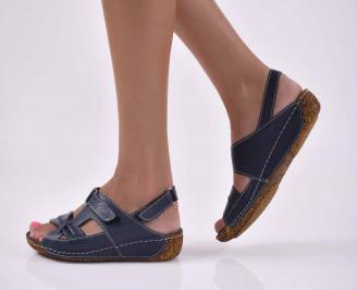 Дамски равни сандали естествена кожа  с ортопедична стелка сини EOBUVKIBG