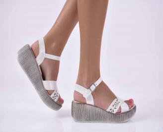 Дамски сандали на платформа естественна кожа беля  EOBUVKIBG