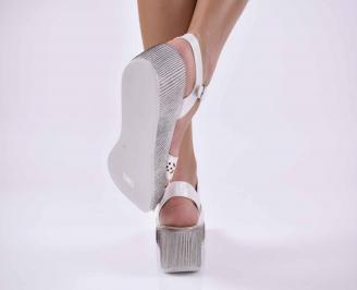Дамски сандали на платформа естественна кожа беля  EOBUVKIBG