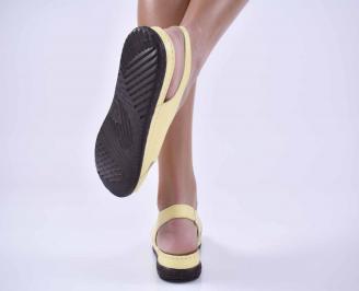 Дамски равни сандали естествена кожа жълти EOBUVKIBG 3