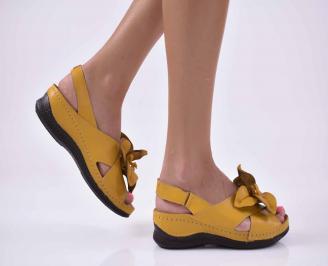 Дамски  сандали естествена кожа жълти EOBUVKIBG